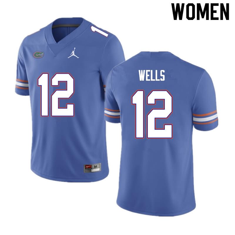 NCAA Florida Gators Rick Wells Women's #12 Nike Blue Stitched Authentic College Football Jersey GTW5764QF